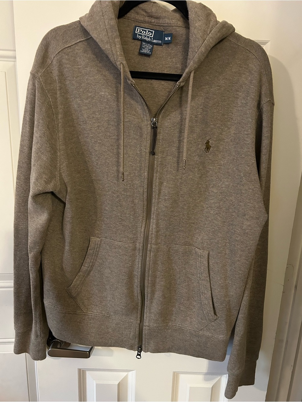 Polo Ralph Lauren Full Zip Knit Hoodie Sweater Heather Brown Men's Medium